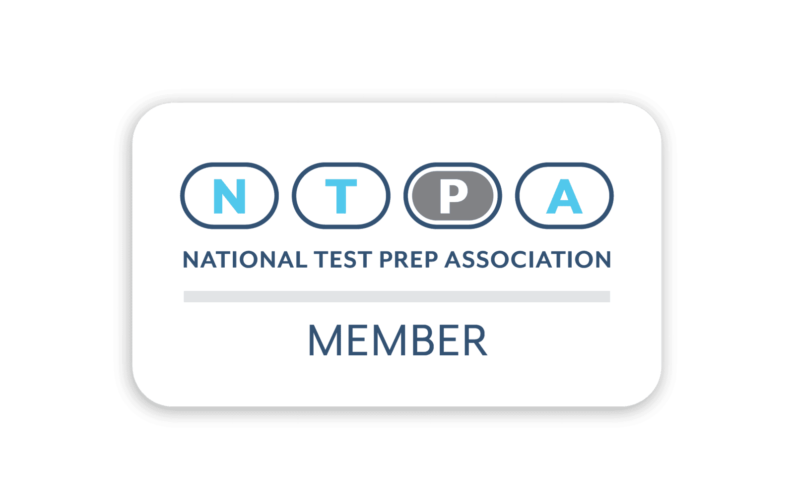 Blue text says, "NTPA. National Test Prep Association MEMBER"